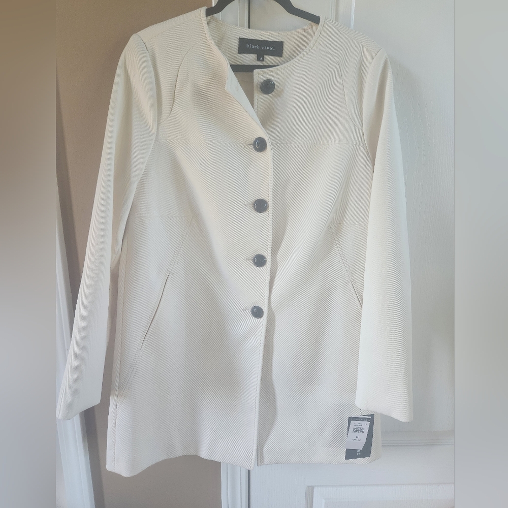 NWT Wilsons Leather Cream‎ Cloth Trenchcoat Sz Med - Picture 3 of 14